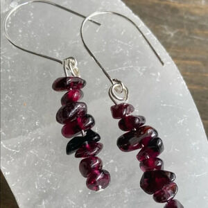 Granet long dangle silver earrings/protection Scorpio Taurus